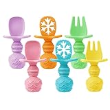 PandaEar 6 Pack Baby Besteck Set Silikon Baby Löffel und Gabel Set, Kinderlöffel BLW Baby LED Weaning Zubehör, Lernlöffel Baby Selbst Essen Esslernbesteck, Babylöffel Brei ab 4 monate