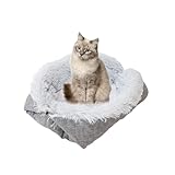 Traurige Kuschelbett Katzen WäRmedecke Katze PlüSch Weich Katzenkissen Katzenbett Flauschig KatzenköRbchen Katzenmatte 2-In-1 Waschbar 60 cm*50cm Grau