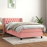 WRJENFSC Bodenbett Gästebett Möbel für Schlafzimmer Boxspringbett mit Matratze Rosa 90x190 cm Samt Geeignet für Wohnzimmer, Dachgeschoss, Wohnung