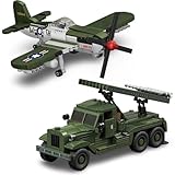 DrmBeyd WW2 Militär Bausteine Set, P-51 Fighter & BM-13 Raketenwerfer Modell, 1044 Teile Militär Klemmbausteine, Kreative Geschenke für Militärische Enthusiasten und Jungen