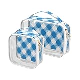sanluoli Kulturbeutel zum Aufhängen, transparent, europäisches Vichy-Muster, TSA-zugelassen, transparent, für Make-up-Pinsel, Rasierutensilien, europäisches Gingham-Muster, Blau, 2 Stück, Blaues
