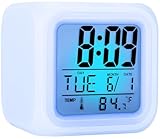 Jisile Digitaler Kinder Wecker mit 7 Farbwechsel LED Nachtlicht, Nachttischwecker mit Temperaturanzeige, Würfelwecker für Mädchen und Jungen als Einschulung Geschenk