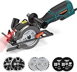 DOVAMAN Mini Handkreissäge, 710W 115mm Handkreissäge w/Laser, 3500RPM, Metall-Hilfsgriff, 43mm (90°), 29mm (45°) Schnitttiefe, 6 Sägeblätter, ideal für Holz, Weichmetall, Kunststoff, Fliesen–MCS01A