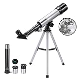 Refraktor Teleskop Astronomie für Kinder, Uverbon Astronomisches Teleskop Fernrohr Astronomy mit Verstellbarem Aluminium Stativ, 360/50 mm 90 x HD Zoom, Tragbares, für Kinder und Erwachsene Anfänger