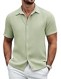 COOFANDY Herren Kurzarm Hemd Waffel Sommerhemd Regular Fit Freizeithemd Textured Hemden Strandhemd Basic Shirt Hellgrün L
