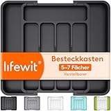 Lifewit Besteckkasten für Schubladen 30 40, Kunststoff Besteckeinsatz (Tiefe 32 cm), erweiterbare Besteckschublade Einsatz, Schubladen Organizer Küche für Besteck, Cutlery, Geschirr, Löffel, Schwarz