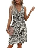 GRMLRPT Sommerkleid Ärmellos für Damen V-Ausschnitt Freizeitkleid Kurz Strandkleid Elegant Luftig Leicht Schöne Dress Kleid Basic(Leopardenmotiv,XXL)