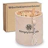 SimplySmooth Wäscheklammerbeutel für bis zu 100 Wäscheklammern - Klammerbeutel aus 100% Baumwolle mit extra großen Karabinern zum Aufhängen - Wäscheklammerkorb mit Verschluss