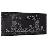 mtb more energy Graviertes Familienschild Türschild Namenschild Familie - frei wähl- und positionierbare Familienmitglieder, Haustiere, Dekoelemente - 30x15 cm - Laser Gravur auf Schiefer