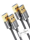 JSAUX USB 3.0 Kabel [2 Stück 1M+2M], USB A Stecker auf A Stecker Nylon Verbindungskabel, 5Gbps Super Speed, kompatibel mit HDD, DVD, Drucker, Kameras, Festplattengehäusen, Laptop usw (Grau)