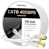 Cat-8-Ethernet-Kabel, 30,5 m, robustes High-Speed-CAT8-LAN-Netzwerkkabel, 40 Gbit/s, 2000 MHz, RJ45, flaches Internet-Computer-Patchkabel, wetterfest, S/FTP, UV-beständig, für Gaming/Router/Modem, für