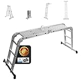 siwitec Mehrzweckleiter 4 x 3 Stufen, Leiter mit 2 Gerüstplatten, Sprossenleiter bis 150 kg, Stehleiter, Aluleiter, Haushaltsleiter, 12 Stufen, TÜV/GS Zertifiziert