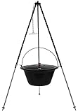 GRILLPLANET® ungarisches Dreibein 1,80m und original 30 L Gulaschkessel mit Deckel/Gulasch Topf Kessel emailliert für offenes Feuer