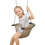 kinderschaukel Outdoor,Handgestrickter Bequem und Atmungsaktiv Kinder Schaukelsitz,Höhenverstellbar Schaukel für Outdoor, Indoor, Garten,Spielplatz, Hinterhof Ideal (Khaki)