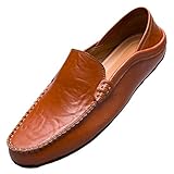 Unitysow Mokassins Slipper Herren Leder Slip On Fahren Schuhe Leicht Weich Loafers Handgefertigt Flache Business Schuhe,Braun,EU 39