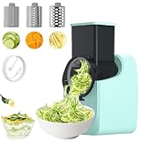 Gemüseschneider Elektrisch, 3 in 1 Elektrischer Gemüsehobel, Multifunktional Elektrisches Schnitzelwerk mit 3 Klingensätzen, Leicht zu Reinigen Reibe für Obst und Gemüse (Grün)