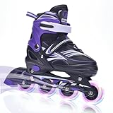 ERNAN Verstellbar Inliner für Kinder. Inline Skates,Verstellbare 4 Größen Inline Skates für Mädchen/Kinder/Jungen, für den Innen und Außenbereich (Purple, M)