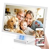 Frameo Digitaler Bilderrahmen WiFi, 5000mAh kabelloser Fotorahmen mit Induktionsladehalter, 10,1' HD IPS Touchscreen, automatisches Drehen, Fotos/Videos sofort teilen via Frameo-App von überall