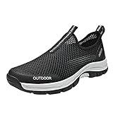 Woaikeyu Herren-Sneaker, atmungsaktiv, Mesh, ohne Schnürsenkel, Laufschuhe, einfach, leicht, Sportschuhe, modisch, Fitness, Sneakers, Schwarz , 44 EU