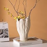 SUKIYPO Keramik Vase Beige Moderne Boho Vasen, Vasen Deko, ästhetische Blumenvase für Zuhause, Wohnzimmer, Schlafzimmer, Büro, Bauernhaus
