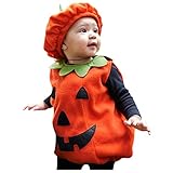 Halloween Kostüm Kinder Kürbiskostüm Baby 1 Jahr Kürbis Kostüme Baby Pumpkin Body Overall Pumpkin Top und gestreifte Hose Halloween-Kostüm Mädchen Jungen Faschingskostüm Strampler Set 0-24 Monate