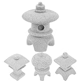 Abaodam 4 Stück Miniatur Pagoden aus Sandstein Wetterfeste Gartenstatuen Japanische Zen Steinlaternen Dekorative Gartenskulpturen für Innen und Außenbereich