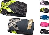 Atmungsaktives Sport Stirnband Damen & Herren - schnelltrocknendes Kopfband zum Wenden - leichtes & elastisches Haarband, winddichtes Schweißband Stirn (neon/grau)