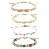 NIDONE Boho-Armbänder für Frauen, 4pcs/festgelegte Stringarmbänder Fußkettchen für Frauen 5.9-11, 8 Zoll einstellbarer Sommer Boho Beach Fade Resistant Friendship Armband Bequemes Tragen gelb