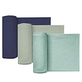 Koomuao Baby Pucktuch für Neugeborene 3 Stück 100% Musselin Tuch 100x100cm Baby Swaddle Decke Tücher,Mullwindeln aus Baumwolle,Puckdecke,Mulltücher,Badetuch Wickeldecke für Junge und Mädchen (Blau)