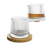 moorg Whiskygläser-Set aus rotierendem Glas, Wisky-Gläser mit kugelförmigem Boden und Holzsockel für Verkostung, 4 Stück, speziell für Rum, Gin, Amaro und Spirituosen