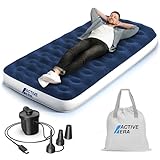 Active Era Luxus Camping Einzel Luftbett mit elektrischer Luftpumpe - Luftmatratze für 1 Person mit tragbarer Akku Luftpumpe, USB Ladekabel und Tragetasche - 99 x 203 x 22 cm