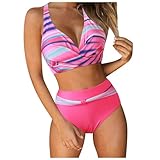 Generisch Damen Tankini Set mit Push-up Effekt Retro Rüschen Design als modischer Zweiteiler Badeanzug für Strandurlaub Schwimmbad (XL)