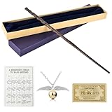 FGJCJ Hermine Zauberstab, 35CM Zauberstab Hermine Granger mit Stahlkern, Zauberstab Hermine aus Harz, Hermine Granger Zauberstabs in Geschenkbox mit Zauberspruch-Karte, Stationsticket und Halskette