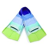 Schwimmflossen Kinder, 100% Silikon Kurzflossen, Taucherflossen Regenbogen Flossen für Kinder Erwachsene Männer Frauen Schwimmen Tauchen (Regenbogen-Blau, XS)