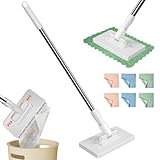 Wischmopp mit Druck-Klemm-System 2025 – Händefrei wechseln – 130 cm Teleskopstiel – Mikrofaser Bodenwischer nass & trocken – mit wiederverwendbarem Tuch – Mopp ohne Händewaschen (Mop)