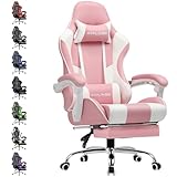 GTPLAYER Gaming Stuhl Bürostuhl Massage Gaming Sessel Ergonomischer Gamer Stuhl mit Fußstütze, Kopfstütze Massage-Lendenkissen, Gepolstert Gaming Chair, Drehsessel, rosa