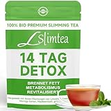 Detox Tee Zum Abnehmen, Grüne Helfer Entgiftungspulver – 14 Stück Natürlicher Kräuter Tees zur Fettverbrennung, Stoffwechsel-Anregung & Bauchfett-Reduktion | Sanfte Darmreinigung & Entgiftung