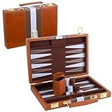 Backgammon Set 2 Spieler Klassisches Backgammon-Set für Erwachsene Brettspiel mit hochwertiger Ledertasche Tragbares und Reise-Backgammon-Set (Braun, 11 Zoll)