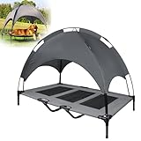 XMTECH Haustierbett mit Baldachin, Erhöhtes Hundebett, Hundeliege mit Eisenrahmen, Hundeliegeplatz aus Stoff, Atmungsaktiv,Katzenliege Katzenbett,für Indoor & Outdoor - 122 x 92 x 102 cm