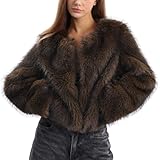 Amazhiyu Pelzmantel Damen, Plüschjacke Kurz Kunstpelz Mantel Kunstfell Jacke, Felljacke Pelzjacke Fleecemantel Langarm Faux Fur Coat, Wintermantel Offenem Kragen Mit Pockets, Braun, S