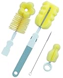 Sebikam Baby Flaschenbürste Set, 4-teiliges Schwamm-Babyflaschenbürsten-Set, Für Flaschen und Sauger, Enthält Babyflaschen-Reinigungsbürste, Nippelbürste und Strohhalmreiniger, Mehrzweck - Grün