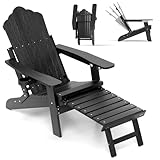 COSTWAY Klappbarer Adirondack Stuhl mit Fußstütze & Verstellbarer Rückenlehne, wetterfester Adirondack Chair aus Kunststoff, Gartensessel mit Getränkehalter für Garten, Terrasse, 180 kg Tragfähigkeit