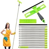 3,6m Teleskop Fensterwischer Abzieher Set, 2in1 Langer Glas Fensterreiniger mit Verlängerungsstange für Hohe Fenster im Innen- und Außenbereich, mit Ersatz-Mikrofasertuch-Abzieherstreifen, Schraubtyp