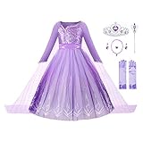 JerrisApparel Mädchen Prinzessin Kostüm Paillette Schnee Party Halloween Verkleidung (6 Jahre, Violett Mit Zubehör)