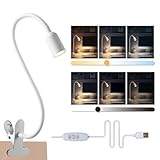 da LIGHT Leselampe Bett Klemme, LED Schreibtischlampe Klemmbar mit 3 Farbtemperaturen, Dimmbare Klemmlampe Bett, USB Tischlampe mit Kabel Weiß für Studieren Lesen Arbeiten