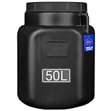 FIXKRAFT Weithalsfass Futtertonne Hund Gärfass Lebensmittelbehälter mit Deckel Kanister Lebensmittelecht Futter Tonne Pferd Mostfass (Schwarz, 50 Liter)