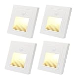 4x 1,5W LED Treppenlicht mit bewegungsmelder Warmweiß 3000K LED Wandeinbauleuchte Wandeinbaustrahler Weiß Stufenlicht Lampe Treppenbeleuchtung für 60mm Runde, 86mm Eckig Unterputzdose 230V für Innen