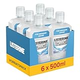 Listerine Advanced White milder Geschmack (6 x 500 ml), Mundspülung zur Entfernung hartnäckiger Zahnverfärbungen, für weißere Zähne in nur 1 Woche