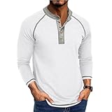 Langärmeliges T-Shirt Herren Leichte Komfortabel Mode Einfarbig T-Shirts Klassisch Trend Casual Basic Shirt M-White L
