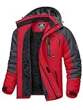 KEFITEVD Skijacke Herren Wasserdicht Atmungsaktiv Snowboardjacke Winter Warm Ski Jacke Herrenjacke Gefüttert Winterparka Snowboard Jacke mit Kapuze Rot XL